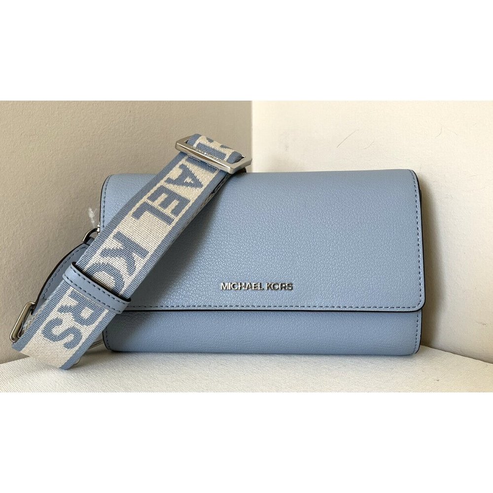 Michael Kors Light Blue Crossbody Bag with Logo Strap